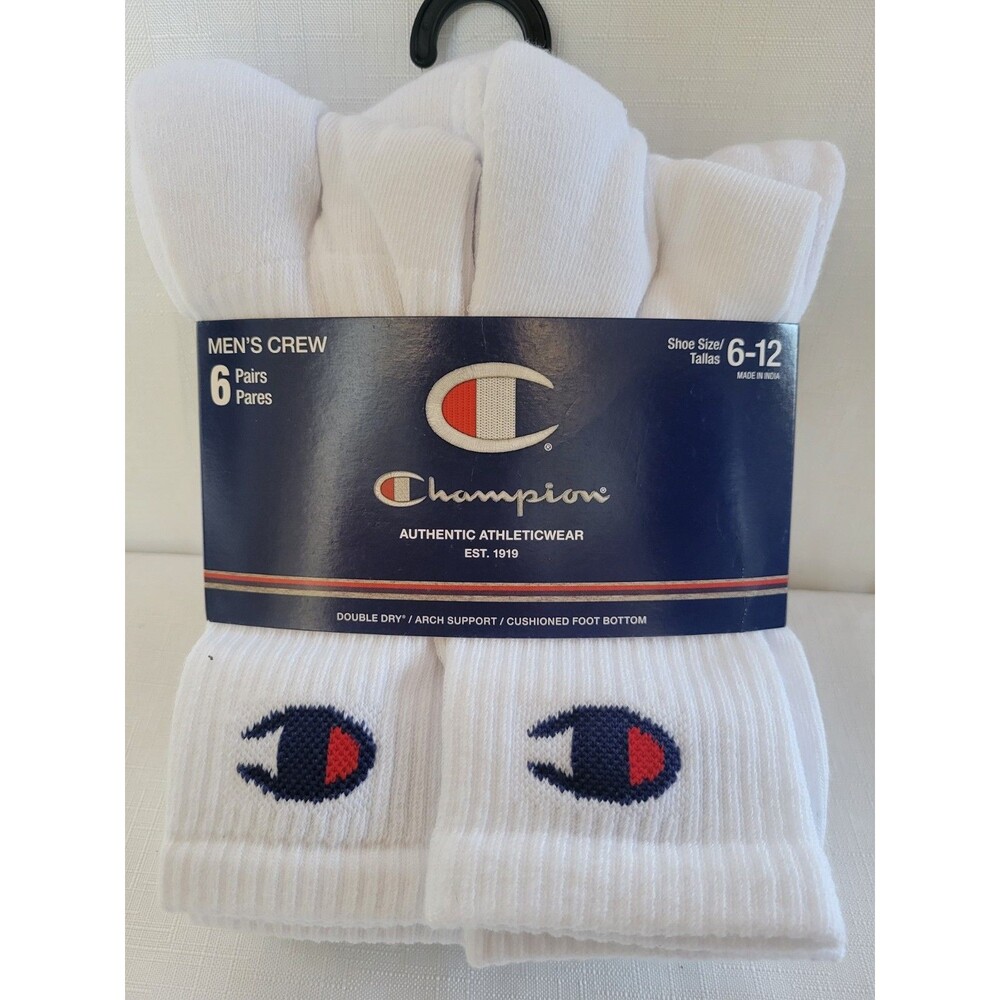 Champion Men's Crew 6 Pairs Authentic Athleticwear Socks 6-12